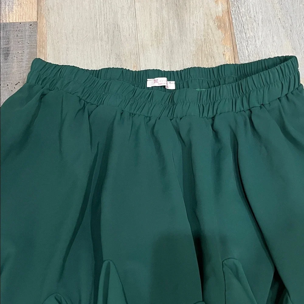AvidLove Elegant Green Mini Skirt Plus Sz 2XL High Elastic Waist Ruffle TC0422